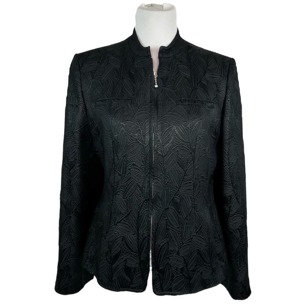 HOBBS Marilyn Anselm Black Textured Jacquard Zip Front Jacket Women’s Size 10